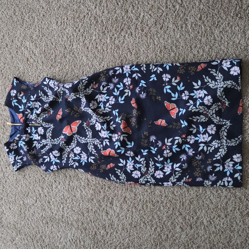 Ted Baker London Navy Floral & Coral Butterfly Fitted Midi Dress